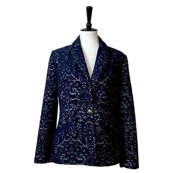 Cabi Women’s Blazer #109 Jacquard Velvet One Button Pockets Blue Paisley Size 6 - Picture 12 of 12